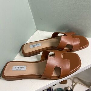 Steve Madden Hadyn Leather Brown Slide Sandals Flip Flops 8 M